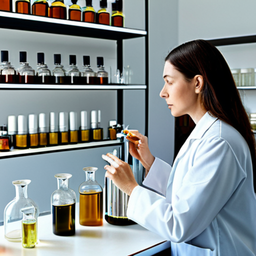 Perfumer's Workshop**

"A brightly lit perfumer's workshop, filled with glass bottles and beakers. A woman in a modest lab coat is carefully blending fragrant oils. Shelves are lined with ingredients. Natural light streams in. The scene should be professional and showcase the artistry of perfume creation, with a focus on detail and clean lines. safe for work, appropriate content, fully clothed, professional, perfect anatomy, natural pose, well-formed hands, proper finger count, natural body proportions"

**