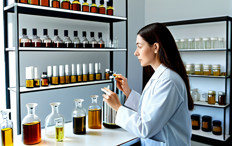 Perfumer's Workshop**

"A brightly lit perfumer's workshop, filled with glass bottles and beakers. A woman in a modest lab coat is carefully blending fragrant oils. Shelves are lined with ingredients. Natural light streams in. The scene should be professional and showcase the artistry of perfume creation, with a focus on detail and clean lines. safe for work, appropriate content, fully clothed, professional, perfect anatomy, natural pose, well-formed hands, proper finger count, natural body proportions"

**
