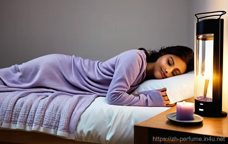 향수와 스트레스 해소 - **Prompt: "A serene young woman, in her early twenties, is relaxing comfortably in a warmly lit, coz...