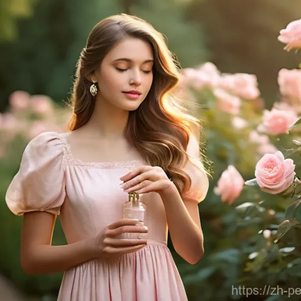향수 향기 노트 이해하기 - **Prompt 1: Floral Romance**
    "A young woman, elegantly dressed in a delicate, flowing pastel pin...