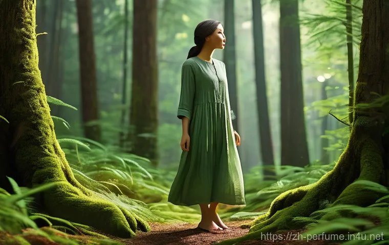 자기만의 향수 찾기 - **Prompt**: A stylish young woman, mid-20s, wearing an elegant yet modest silk blouse and tailored t...