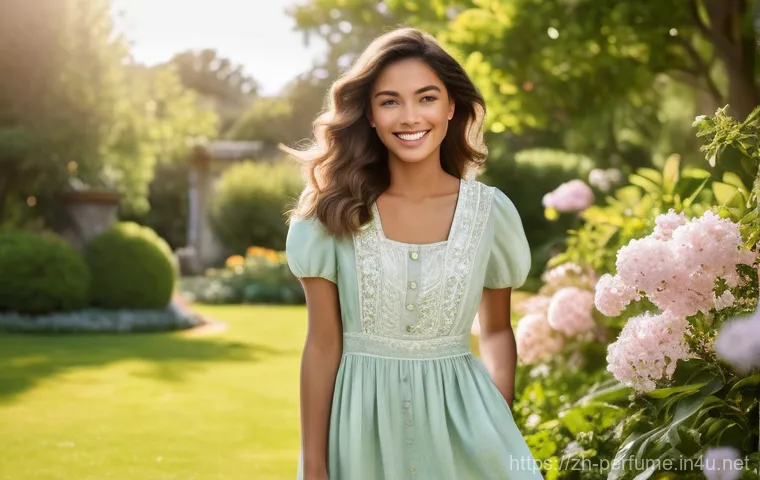 향수의 종류와 특징 - **A Vibrant Spring Morning**
    A bright, cheerful young woman in her early 20s, with a radiant smi...