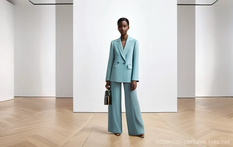 향수의 감성적 경험 - **Prompt:** A young woman, elegantly dressed in a chic, modest vintage outfit, stands by a sunlit wi...