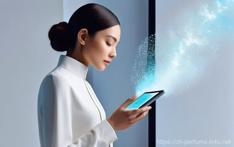 향수 광고 전략 - A serene young woman, elegantly dressed in a chic, modest summer dress with delicate floral patterns...