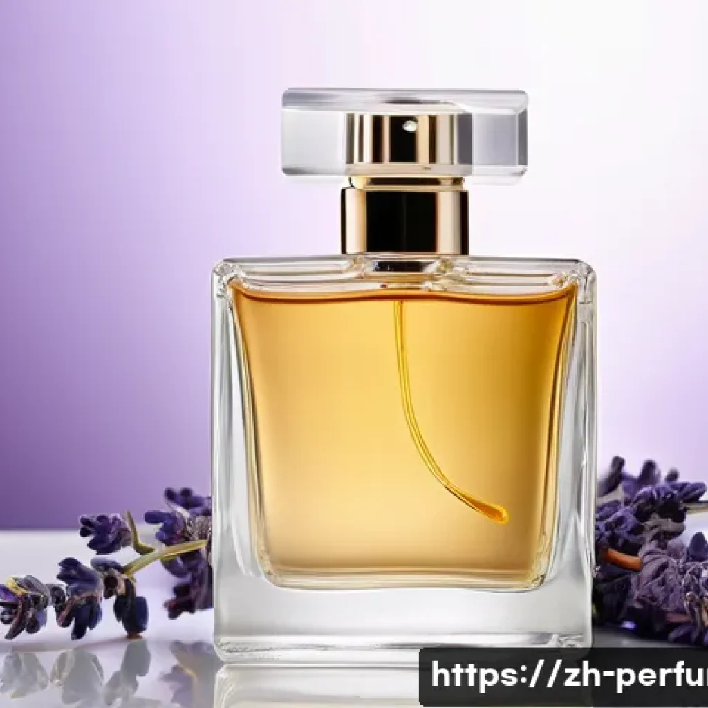 향수와 페로몬 - A sophisticated modern perfume bottle placed on a reflective glass surface, surrounded by natural in...