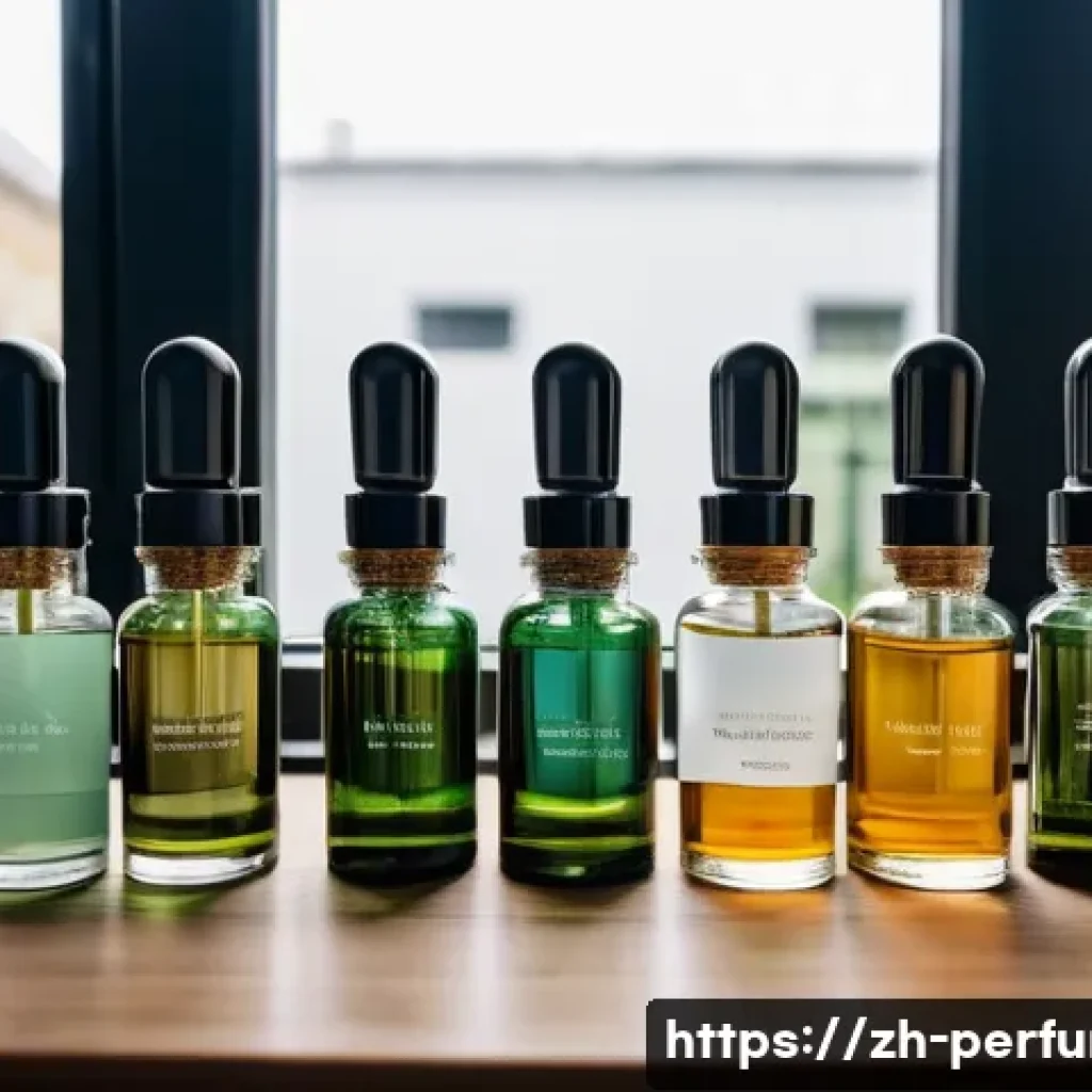 남자 향수 만들기 - A sophisticated male perfumer’s workspace featuring elegant glass bottles filled with layered fragra...