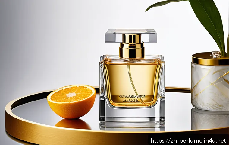 향수와 화장품의 차이점 - A luxurious perfume bottle displayed elegantly on a modern vanity table, crafted from clear glass wi...